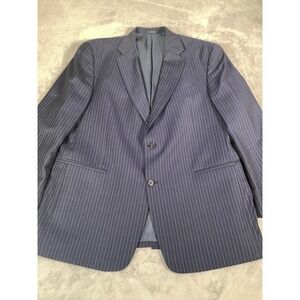 Hart Schaffner Marx Blazer 46R  Navy Blue Pinstripe Gold Trumpeter Wool Jacket
